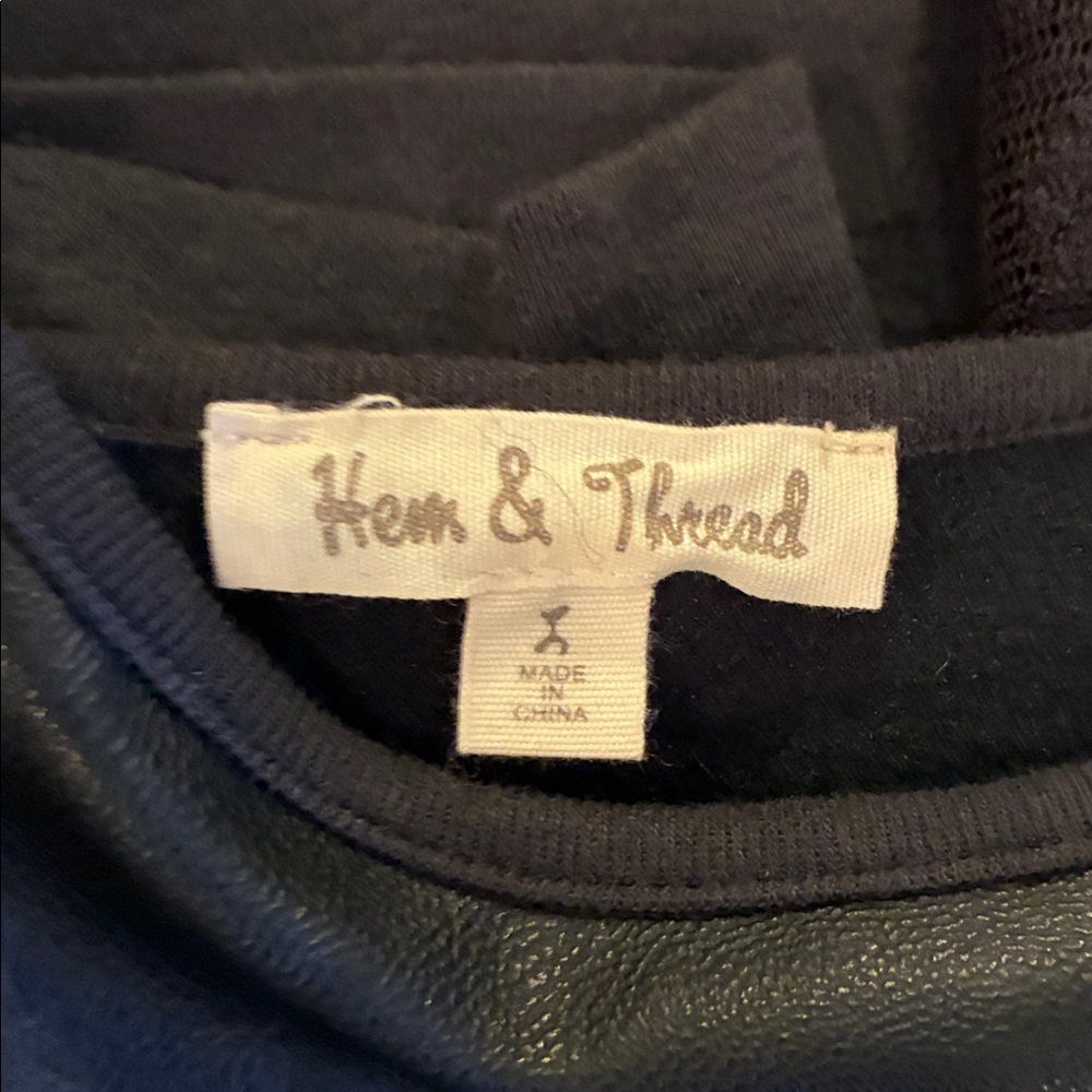 Hem and Thread faux leather top with lace sleeves. EUC - Picture 7 of 8